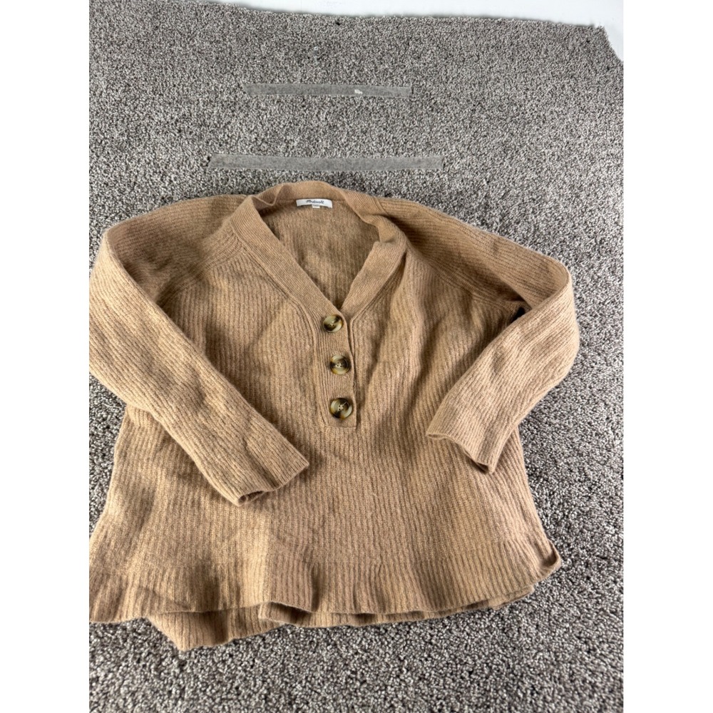 Madewell Womens Ribbed V-Neck Button Front Cardigan Sweater Camel Brown Small